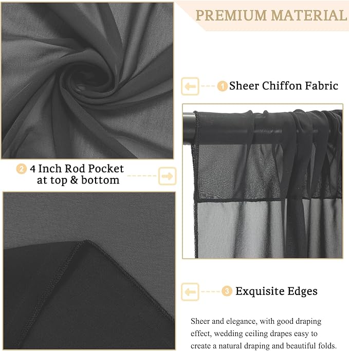 MODFUNS Black Ceiling Drapes Wedding Arch Draping Fabric 5x20ft 6 Panels - Image 3