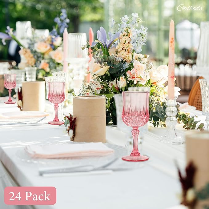 Pink Plastic Wine Glasses Set of 24 – 7oz Unbreakable Pink Plastic Goblets - Image 5