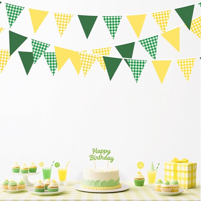 32Ft Yellow Green Party Decorations Green Yellow Gingham Banner Buffalo Plaid - Image 5