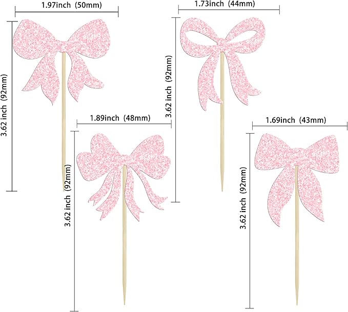 Gyufise 36Pcs Bow Cupcake Toppers Glitter Girls Birthday Decorations Bowknot - Image 2