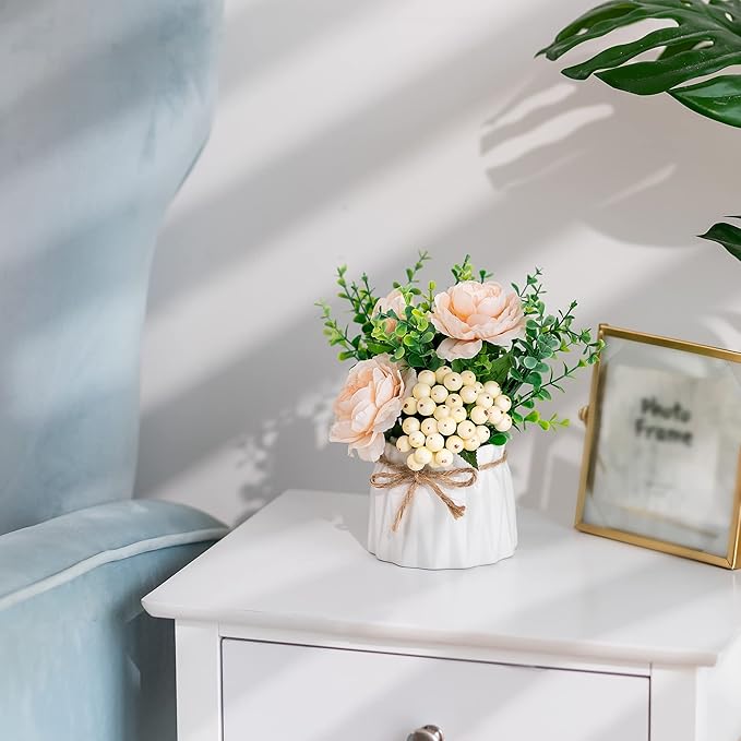 BLOSMON Table Decor Artificial Flowers Vase 7 Inch Small Fake Champagne Flower - Image 3