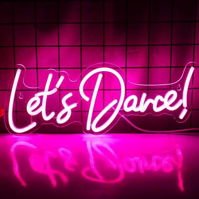 Wanxing Let's Danced Neon Signs Let's Dance Neon Light Up Sign Pink Led Word by Wanxing
