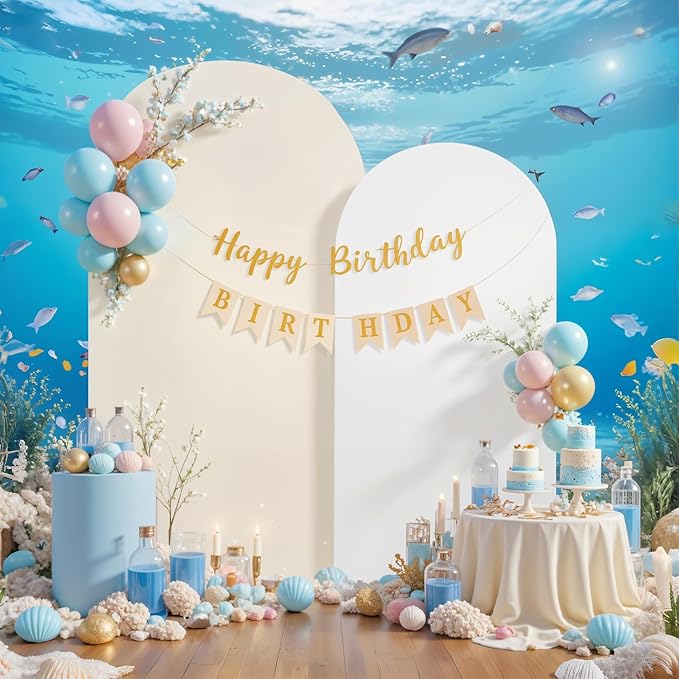 White and Beige Arch Backdrop Cover - Image 3