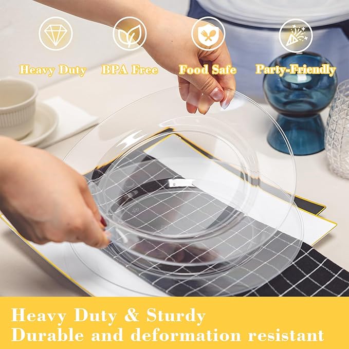 N9R 100PCS Clear Plastic Plates, 10.25 inch Clear Disposable Dinner Plate - Image 3