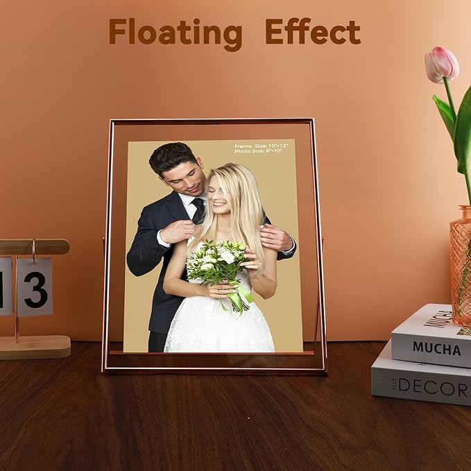 Rose Gold Floating Frame, For Picture 9x11, Tabletop Shelf Photo Frame - Image 4