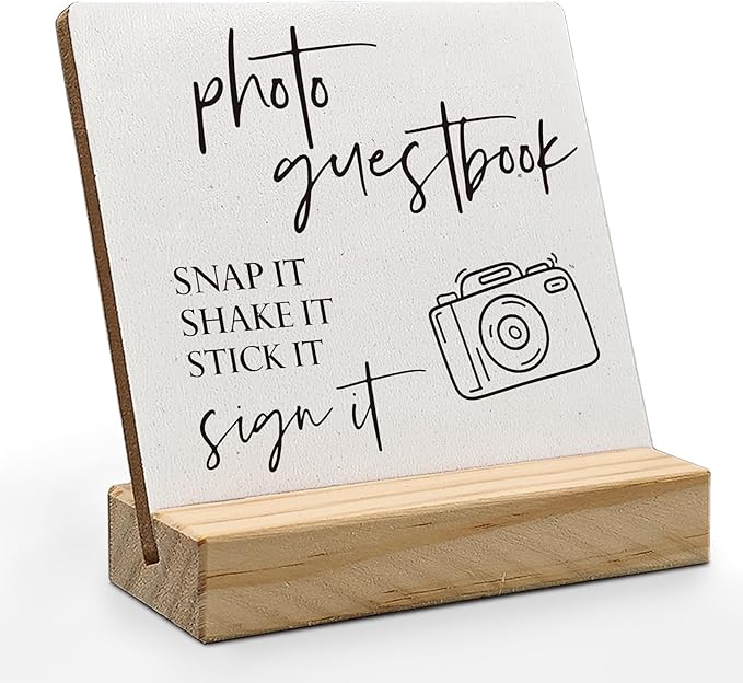 Wedding Guest Book Desk Decor 4x4 Inch, Photo Guest Book Sign Wood Plaque by ANIANG
