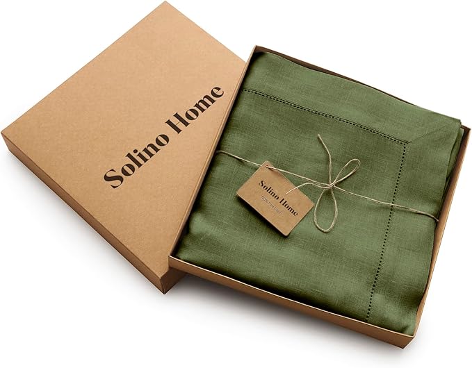 Solino Home Olive Linen Tablecloth 60 x 120 Inch - Image 6