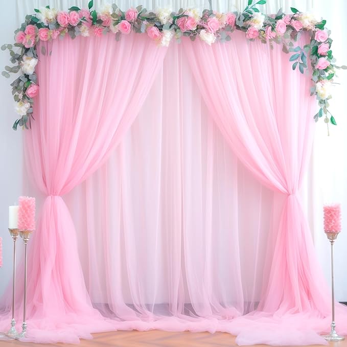 20ft X 10ft Baby Pink Tulle Backdrop Curtain by Partisky