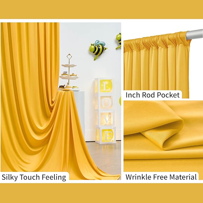 40 ft x 10 ft Wrinkle Free Yellow Backdrop Curtain - Image 3