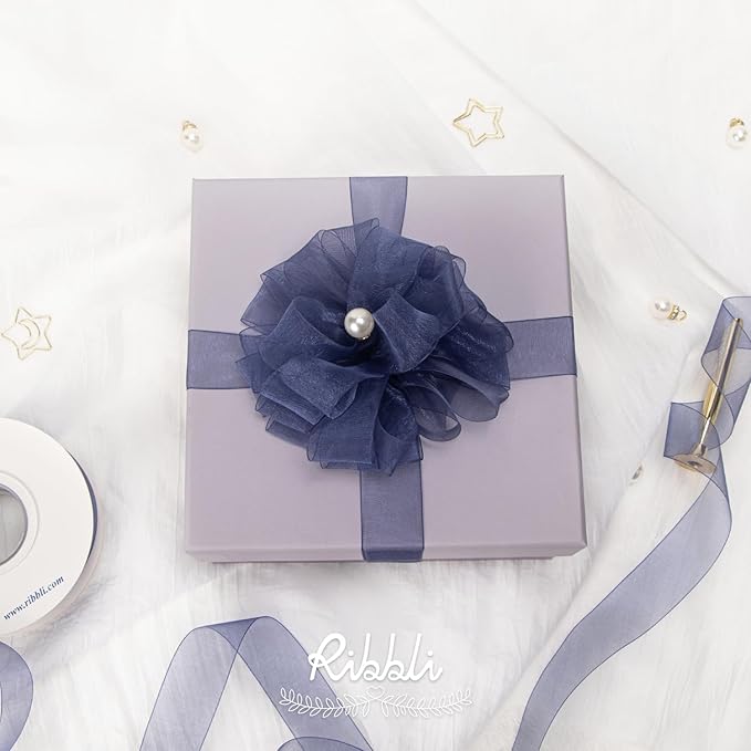 Ribbli Navy Organza Ribbon, 1/2 Inches x Continuous 50 Yard, Cookie Wrapping - Image 4