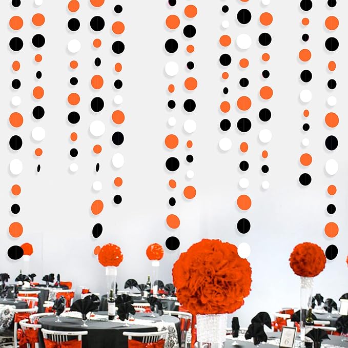 46Ft Orange Black Circle Dot Garland Black Orange and White Polka Dot Hanging - Image 7