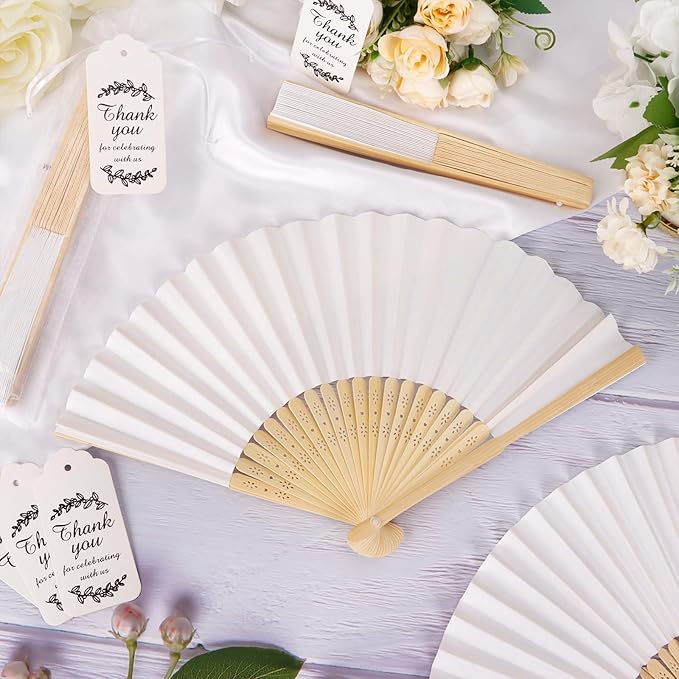 50Set Wedding Hand Fans Party Favors White Paper Folding Handheld Fans Bulk - Image 4