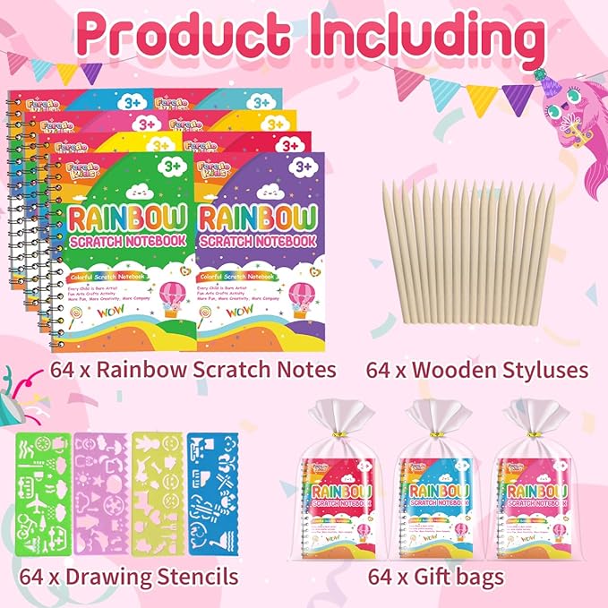 Scratch Art Party Favors for Kids: 64 Pack Rainbow Scratch Art Notebook - Image 2