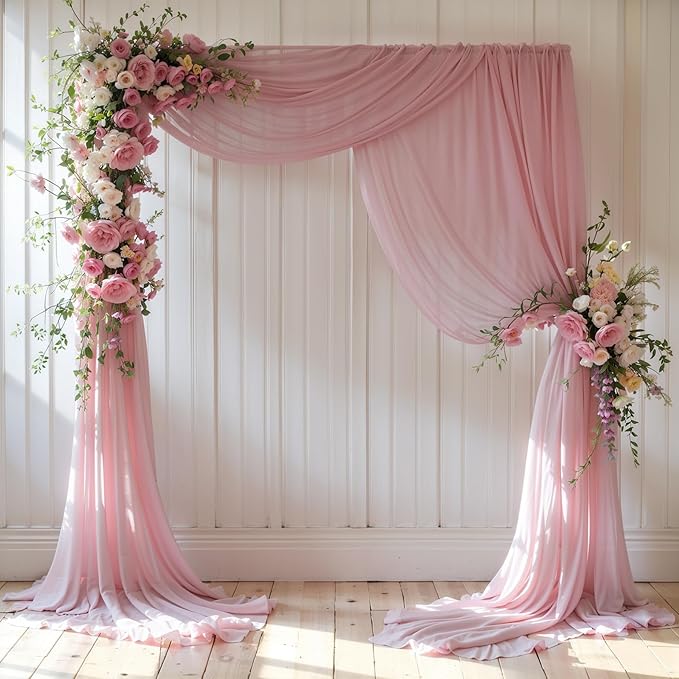 Wedding Arch Draping Fabric 2 Panels 18Ft Dusty Rose Chiffon Fabric Drapery - Image 8