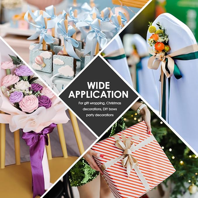 1 Inches x 100 Yards Polyester Satin Ribbon, Solid Color Silvery Satin Ribbon - Image 5