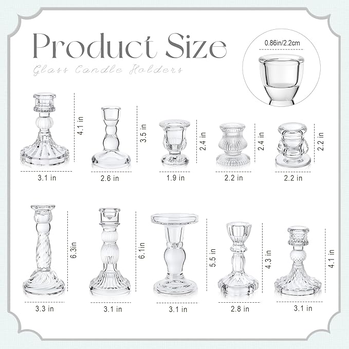 Mumufy 10 Pcs Glass Crystal Taper Candle Holders Clear Glass Candlestick Holder - Image 2