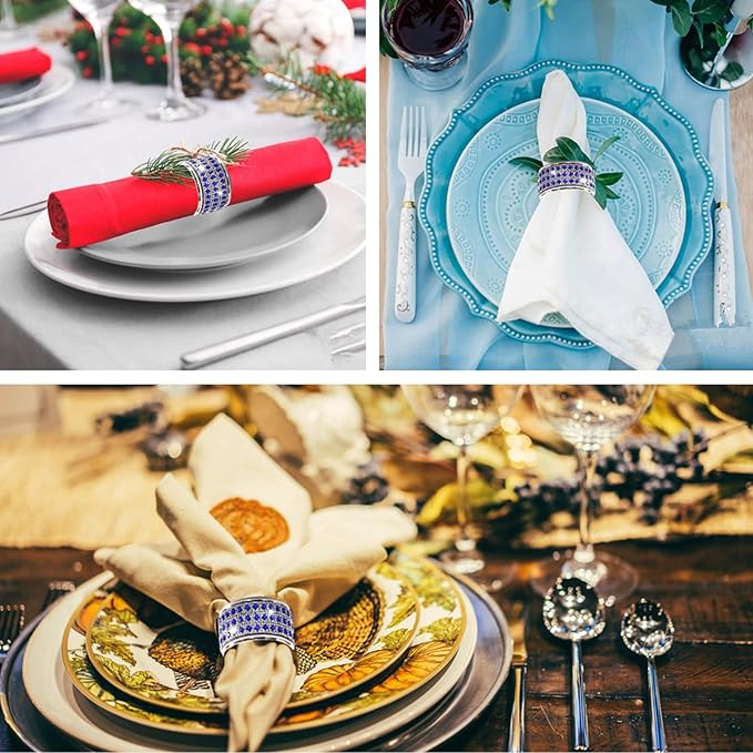 Rhinestone Napkin Ring Diamond Napkin Rings Stainless Steel Blue Crystal Napkin - Image 6