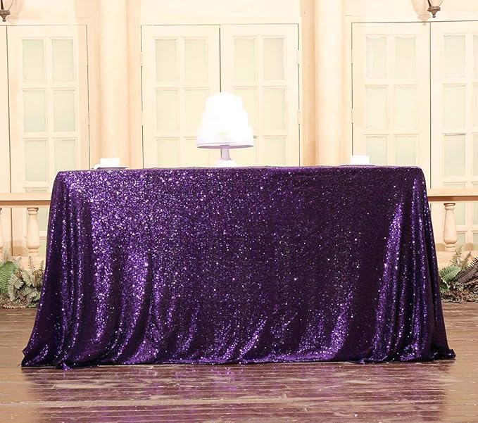SquarePie Sequin Tablecloth 50 x 72 Inch Purple Sparkly Table Cloth - Image 7
