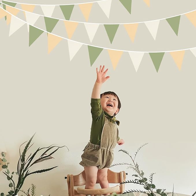 32Ft Camping Party Decorations Olive Green Tan Brown Cream Neutral Triangle - Image 6