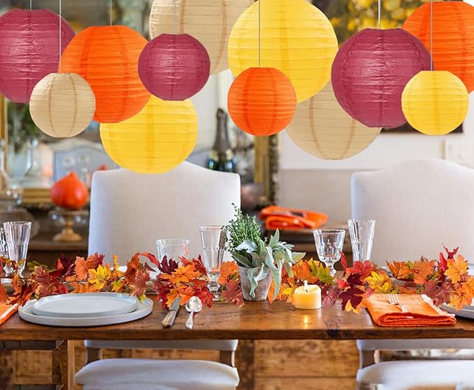 Burgundy Maroon Wine Paper Lanterns Decorative 12pcs Party Hanging Decorations - Image 3