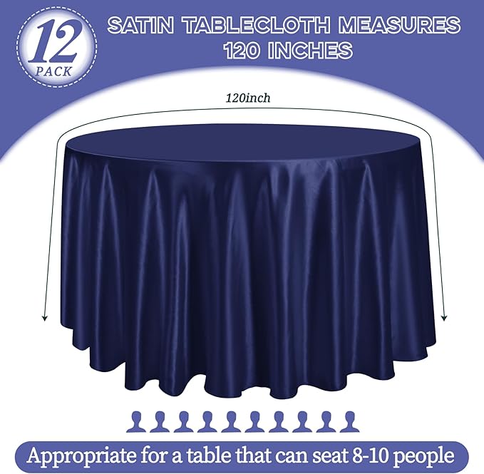 fani 12 Pack 120 Inch Navy Blue Satin Tablecloth - Image 2