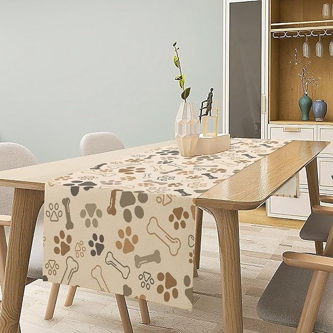 Dog Paw Table Runner, Kids Teens Cute Pet Animal Footprint Theme Pattern Print - Image 5