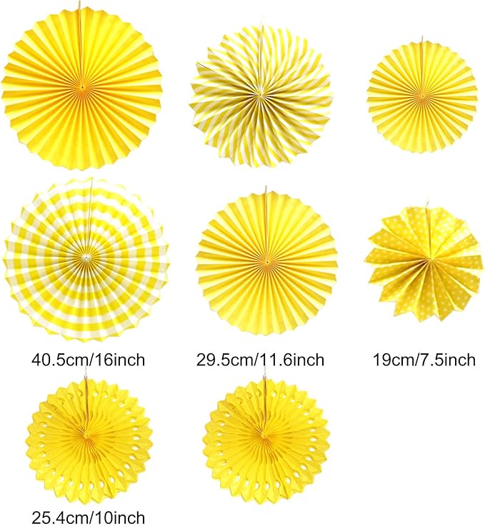 Hanging Paper Fan Set, Tissue Paper Pom Poms Flower Fan and Honeycomb Balls - Image 2