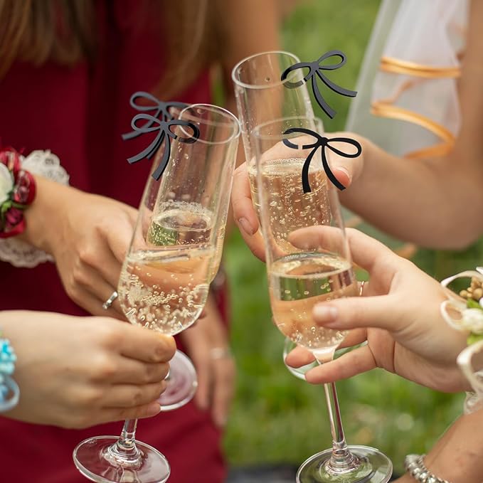 50 Pcs Bows Drink Tags Coquette Bow Wine Glass Charms Acrylic Bowknot Drink Tag - Image 6