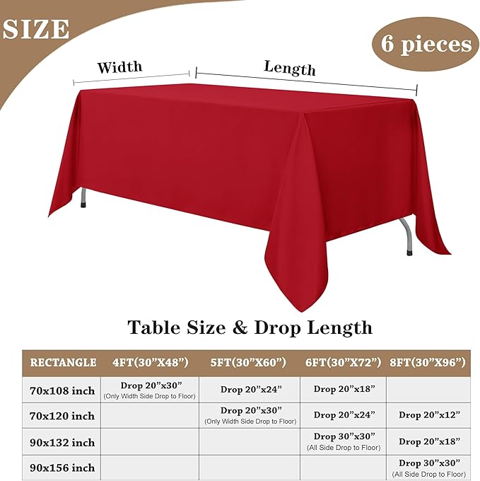 Fitable Elegant Red Rectangle Table Clothes, 6 Pack - Image 5