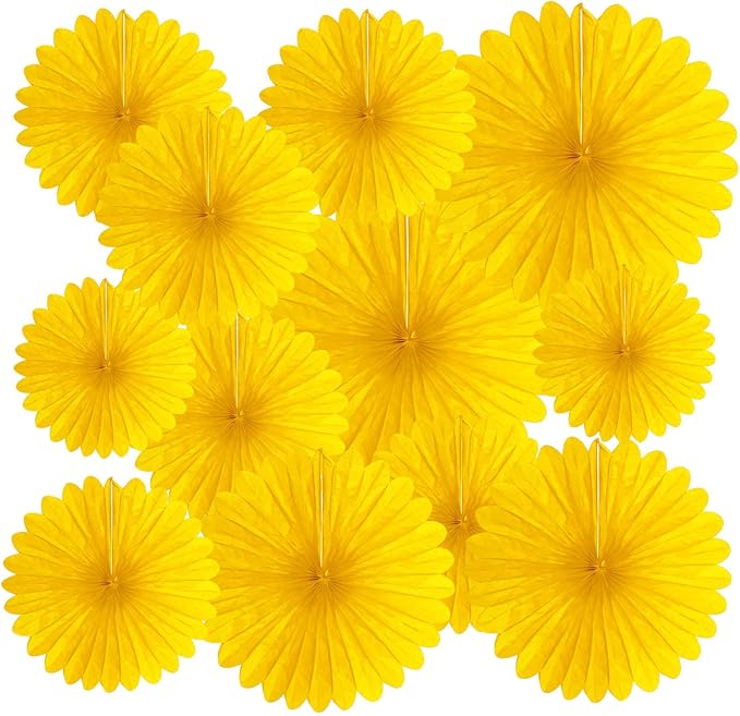 20 Pcs Golden Yellow Hanging Paper Fan, Hanging Honeycomb Round Paper Fans by Zankubom