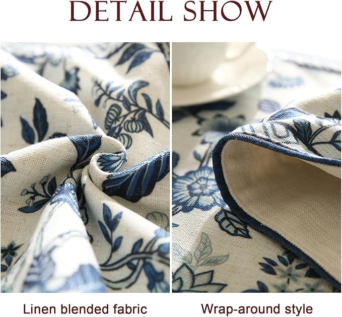 Decorative Linen Table Runner 87 Inches Long, Chinoiserie Blue Floral Cloth - Image 5
