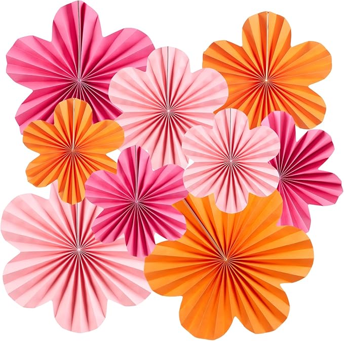 SUNBEAUTY 9 PCS Pink and Orange Party Decorations Pink Party Decorations Paper by SUNBEAUTY