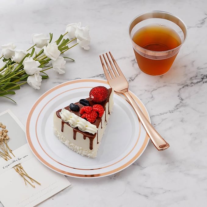 600PCS Rose Gold Plastic Plate Set, Plastic Plates - Image 3
