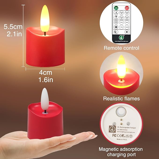 HL Rechargeable Waterproof Tea Lights, 100H+ Highly Bright Led Flameless Candles - Image 6