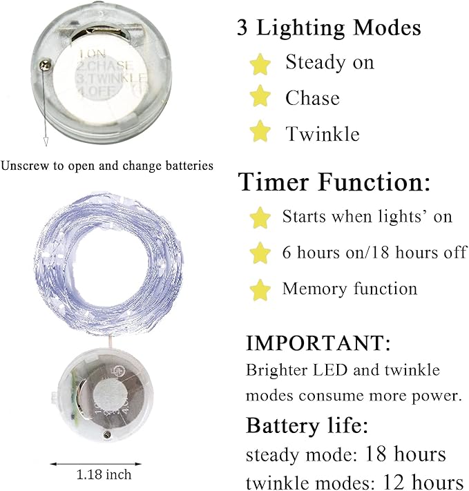 Twinkle Fairy Lights Battery Powered 3 Modes - Image 2