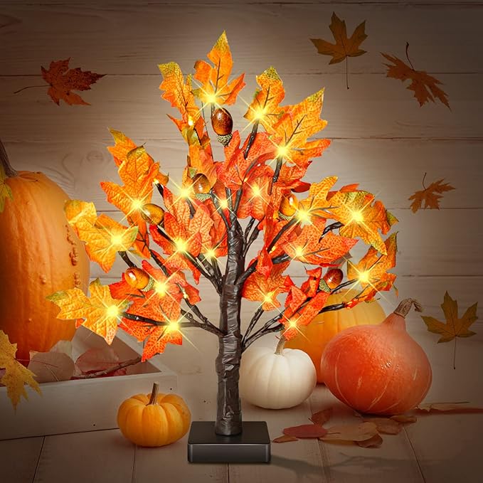2 Pack 18 Inch Prelit Fall Maple Tree - Image 8