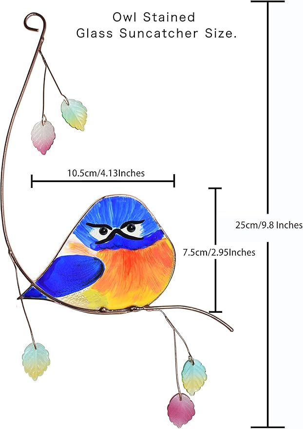 Lolitarcrafts Grumpy Owl Stained Glass Suncatcher Bluebird Stained Window - Image 4