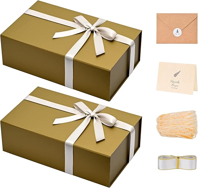 LIFELUM Empty Gift Boxes 2 Pack 13.85 x 8.35 x 4.45 inch Rectangle Collapsible by LIFELUM