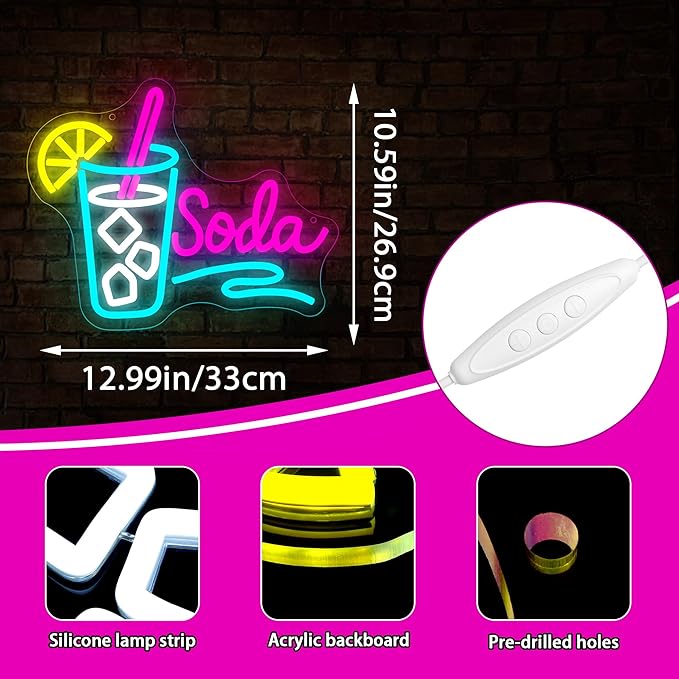 Soda Neon Sign for Wall Decor Dimmable Soda Pop Neon Light for Man Cave LED - Image 3