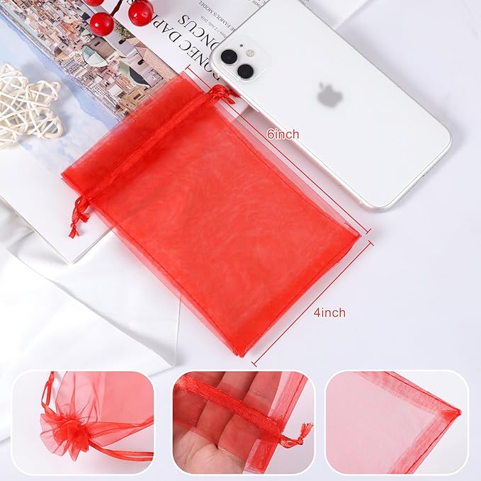 Hopttreely 50pcs Organza Gift Bags, 4x6inch Wedding Favor Bags - Image 2