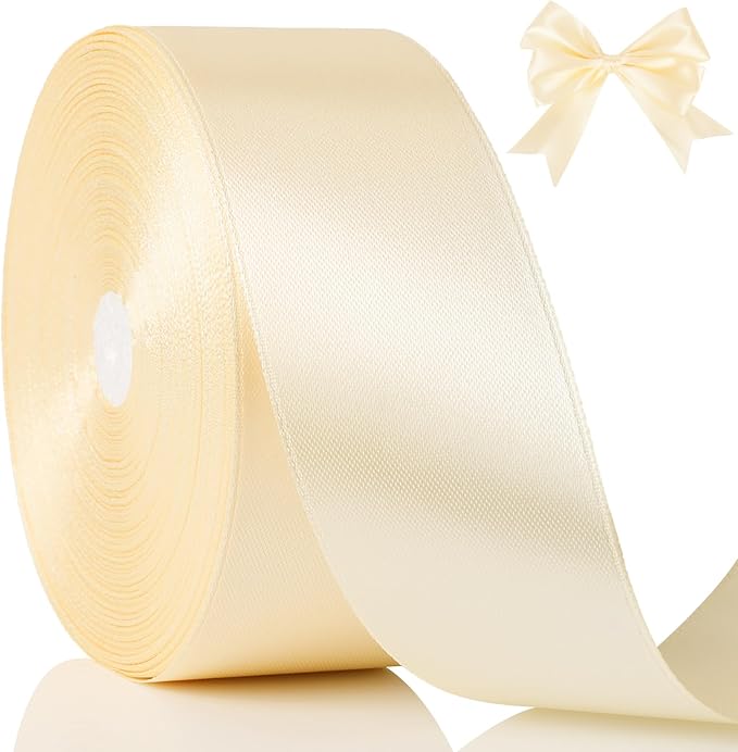 NESCCI 100 Yards Ribbon, 1-1/2 Inch Ivory Satin Ribbon, Single Face Satin by NESCCI