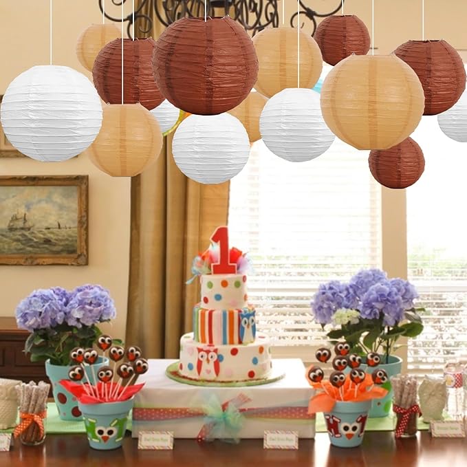 BEISHIDA 16 Pcs Brown Mix Paper Lanterns, Hanging Decorative Chinese Japanese - Image 4