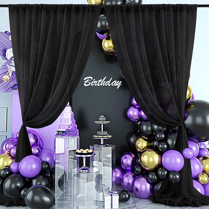 PARTISKY 10ftx10ft Black Chiffon Sheer Backdrop Curtains, Wrinkle-Free Wedding - Image 5