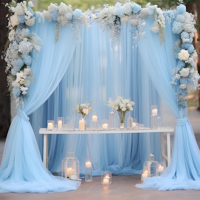 20x10 Blue Tulle Backdrop Curtains - Image 3