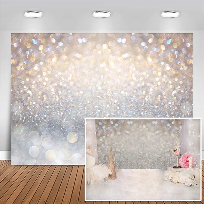 Mocsicka 7x5 Bokeh Photography Backdrop Blue Grey Spots Sparkle Background by Mocsicka