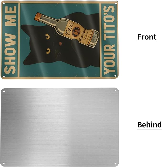Funny Black Cat Bar Sign – “Show Me Your Tito's” Vintage Metal Wall Decor - Image 3