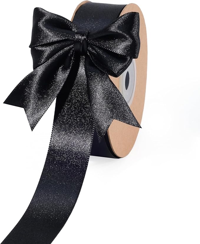 LaRibbons Black Satin Ribbon 1 Inch 25 Yards Luxury Double Faced Black Silk by LaRibbons