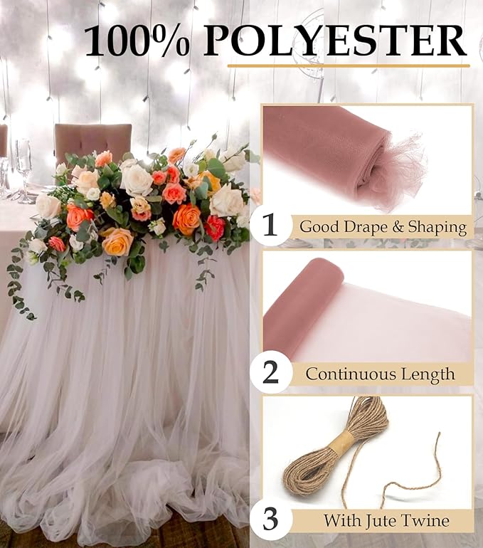 Dusty Rose Tulle Fabric Roll - Image 4