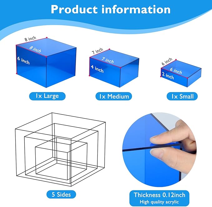 3Pcs Blue Buffet Risers Acrylic Boxes Display Food Risers - Image 2