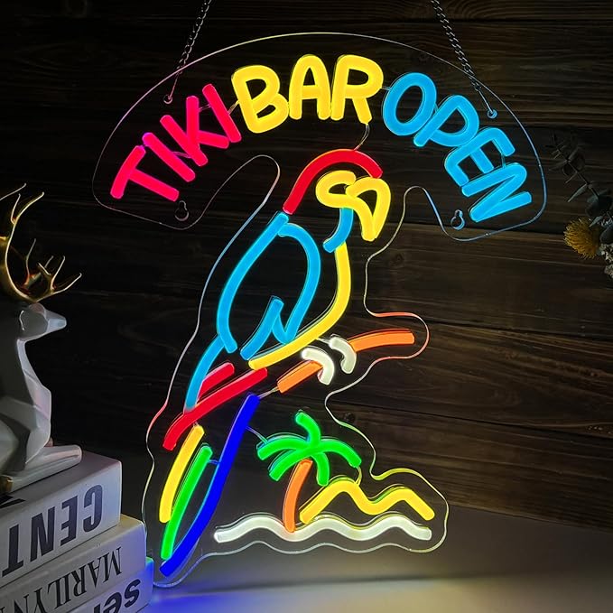Tiki Bar Parrot Neon Sign for Wall Decor Hawaii Beach Bar LED Sign by ORIXIAYE